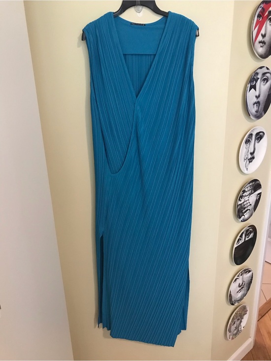 Zara Dresses & Skirts - Zara Teal Pleated Crossover Maxi Dress